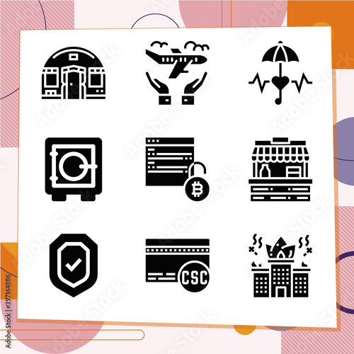 Simple set of 9 icons related to shelter