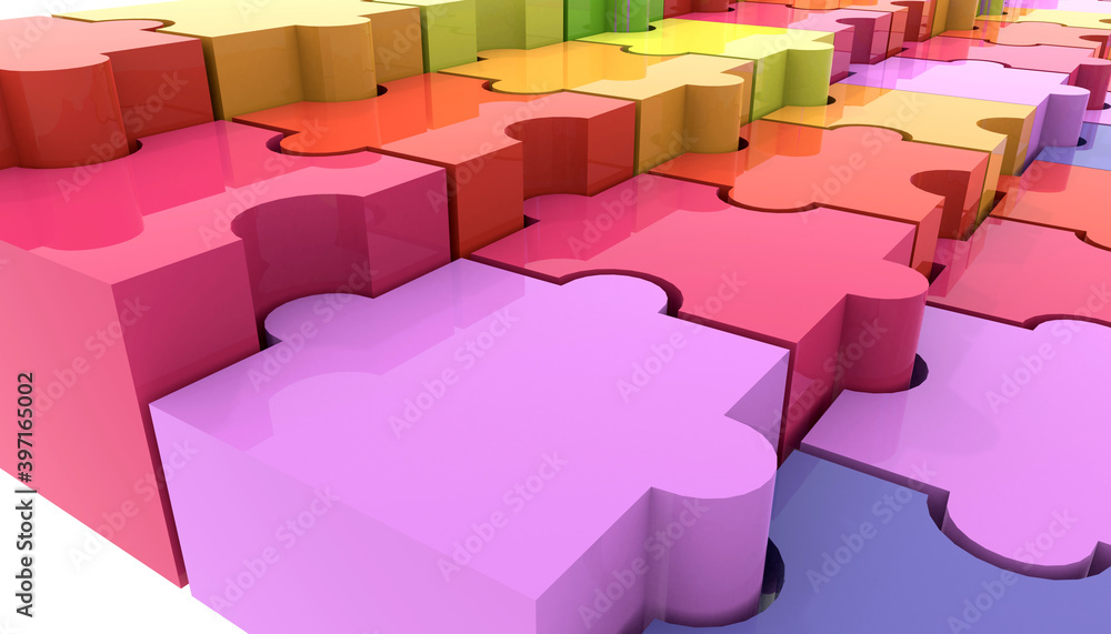 Obraz premium 3D illustration. Geometric color stair jigsaw puzzle isolated on a white background.