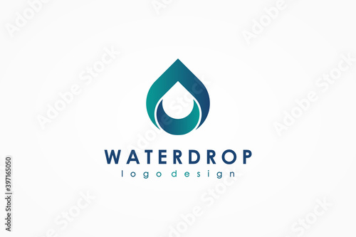 Water Logo. Blue and Green Water Drop Icon Origami Style isolated on White Background. Usable for Business, Science, Healthcare, Medical and Nature Logos. Flat Vector Logo Design Template Element.