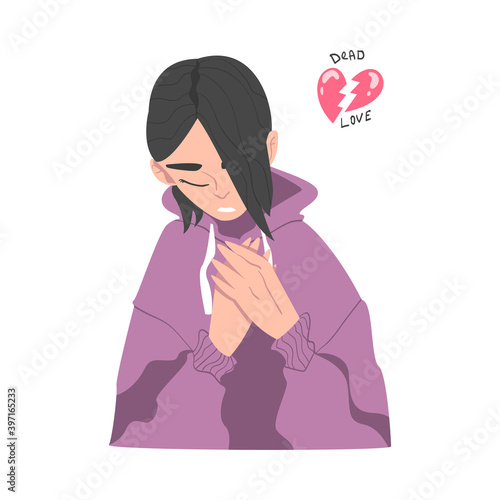 Frustrated Woman with Broken Heart Feeling Agony Because of Unhappy Love Vector Illustration