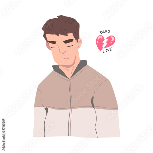 Frustrated Man with Broken Heart Feeling Agony Because of Unhappy Love Vector Illustration