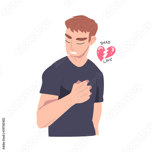 Frustrated Man with Broken Heart Feeling Agony Because of Unhappy Love Vector Illustration