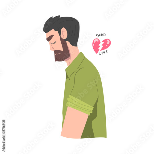 Frustrated Bearded Man with Broken Heart Feeling Agony Because of Unhappy Love Vector Illustration