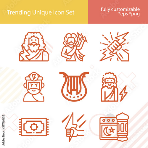 Simple set of greek deity related lineal icons.