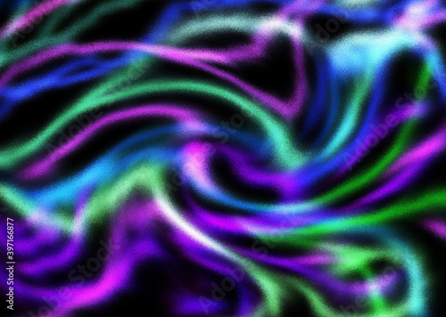 Blurry abstract image of colored lines on a black background.