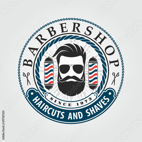 Barbershop logo, poster, banner template with Bearded men. Vector illustration