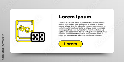 Line Game dice and glass of whiskey with ice cubes icon isolated on white background. Casino gambling. Colorful outline concept. Vector.