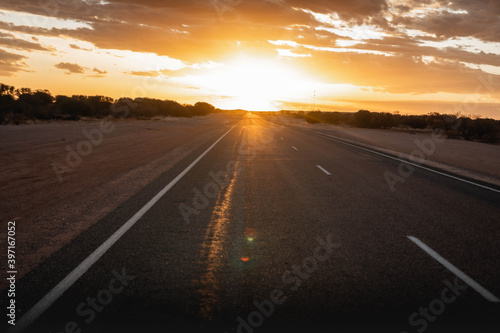 Sunset on highway