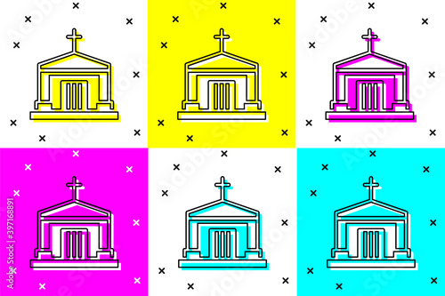 Set Old crypt icon isolated on color background. Cemetery symbol. Ossuary or crypt for burial of deceased. Vector.