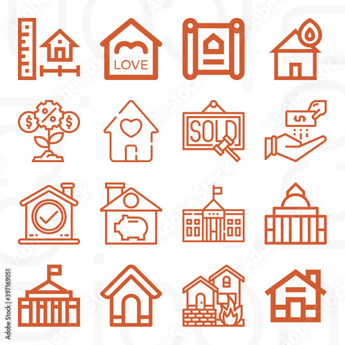 16 pack of rent  lineal web icons set