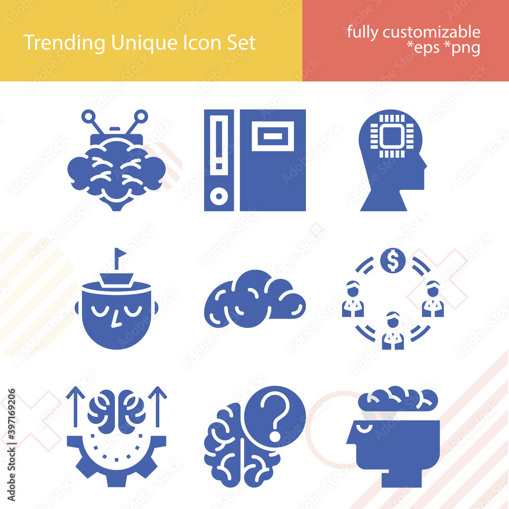 Simple set of cognition related filled icons. Simple set of cognition related filled icons.