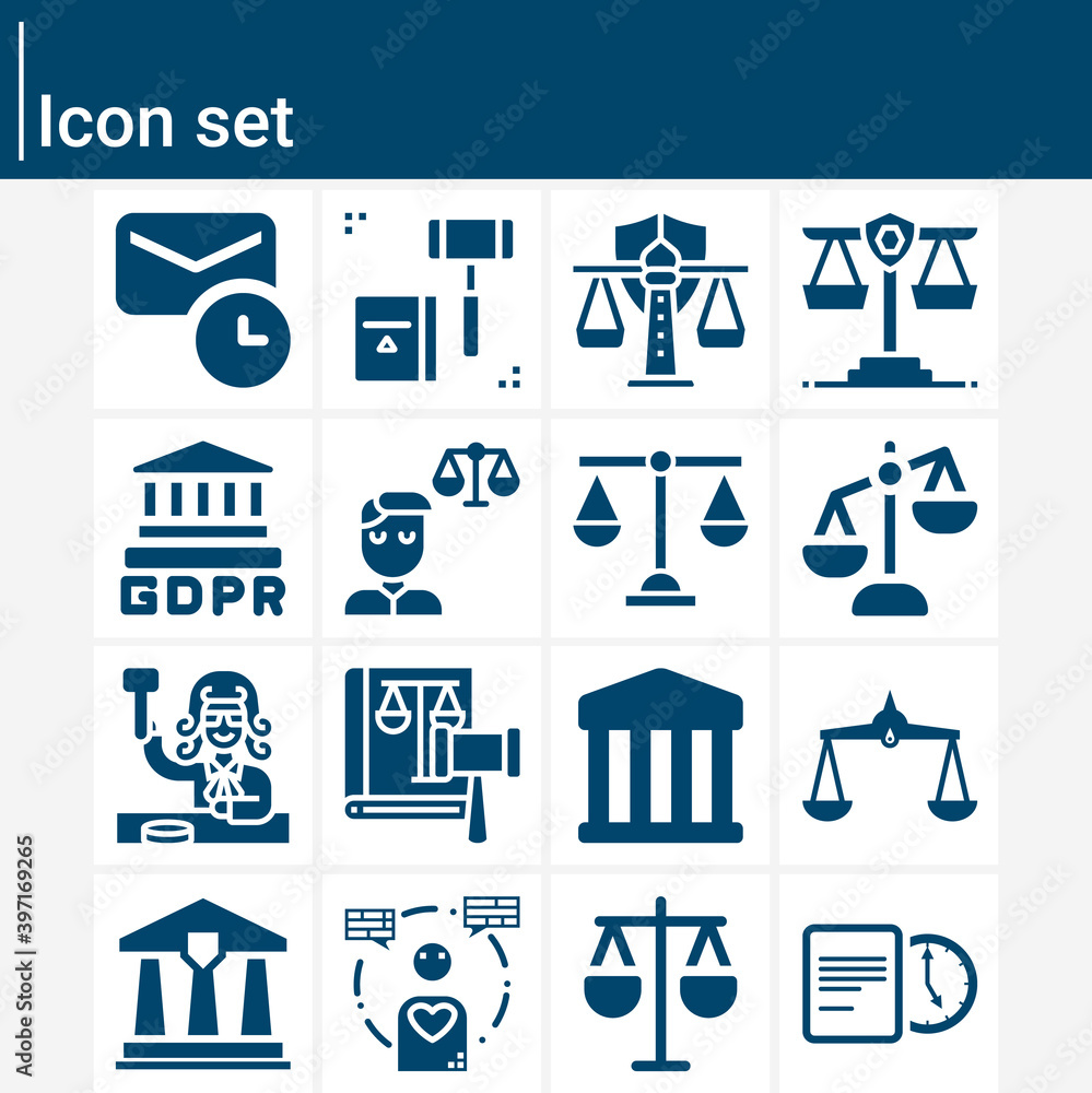Simple set of litigation related filled icons. Simple set of litigation related filled icons.