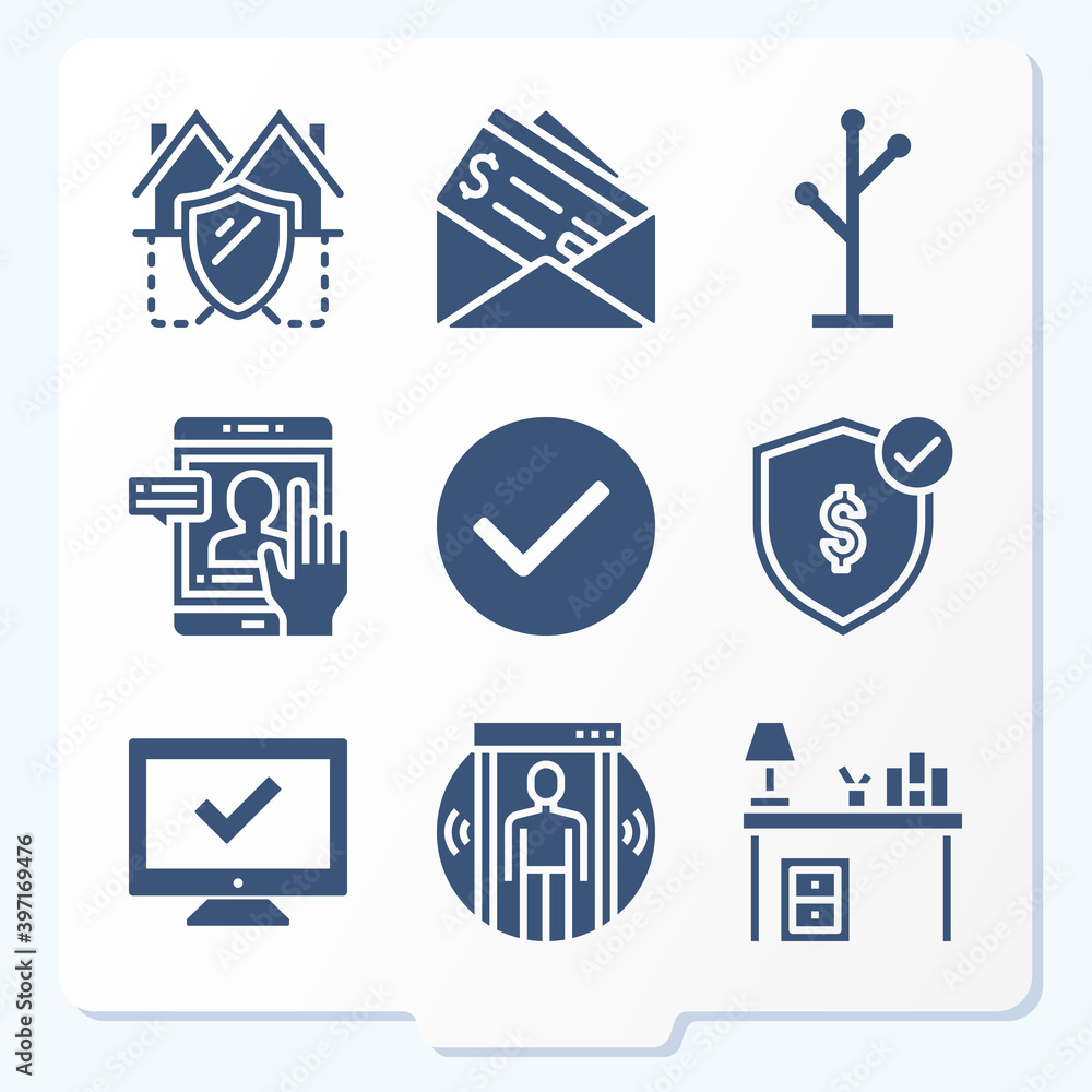 Simple set of 9 icons related to insure Simple set of 9 icons related to insure