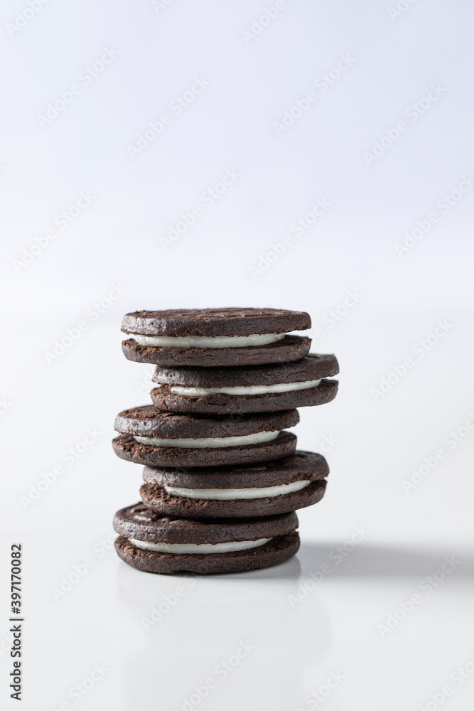 Stuck of Chocolate sandwich cookies with vanilla cream filling. Stuck of Chocolate sandwich cookies with vanilla cream filling.