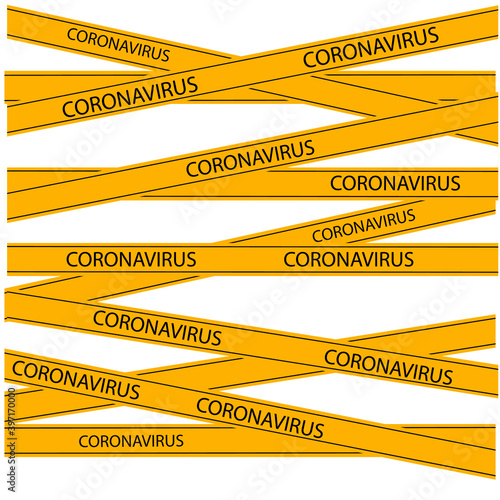 Graphic banner with a yellow sign of bacteriological danger and the inscription coronavirus. vector illustration