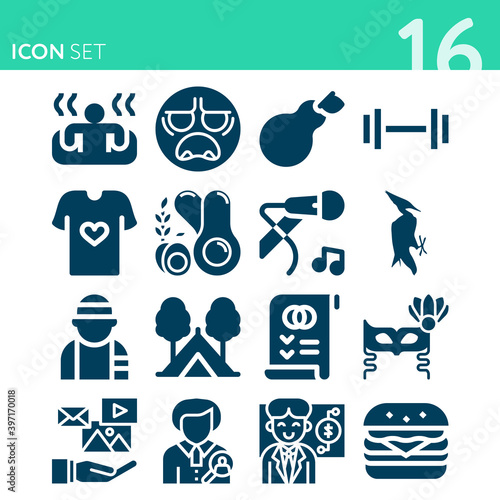 Simple set of 16 icons related to woman