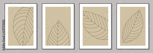 Minimalist set of botanical poster with leaf abstract collage