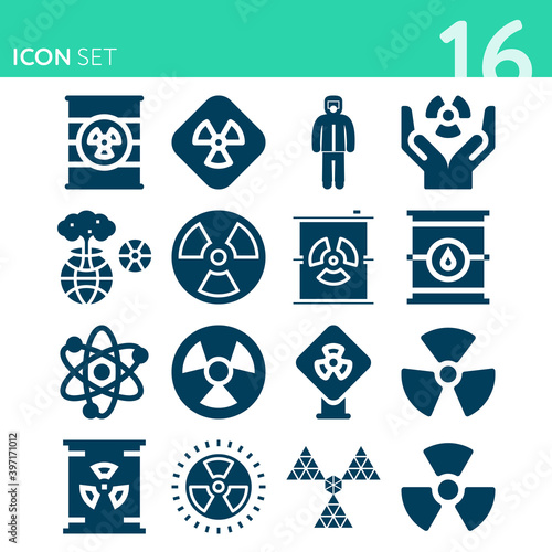 Simple set of 16 icons related to radioactive