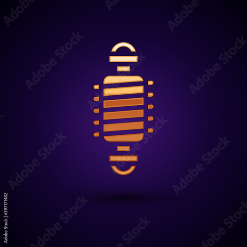 Gold Bicycle suspension icon isolated on black background. Vector.