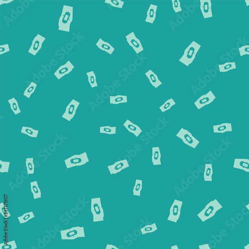 Green Plaster on leg icon isolated seamless pattern on green background. Vector.