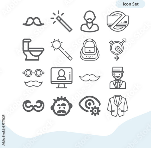 Simple set of manhood related lineal icons.