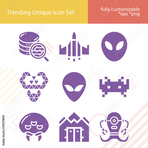 Simple set of invasion related filled icons.