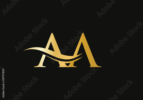 AA logo design. Creative and Minimalist Letter AA Logo Design with water wave concept.