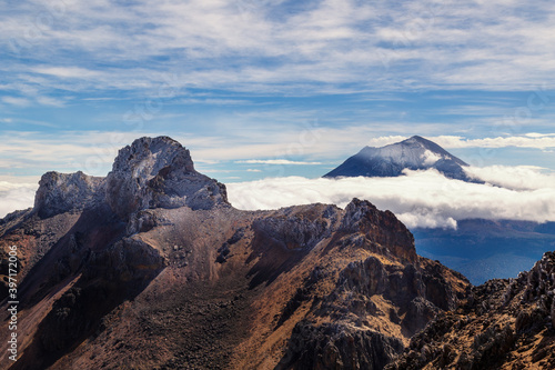 High angle shot of clouds from volcano Popocatepetl in Mexico