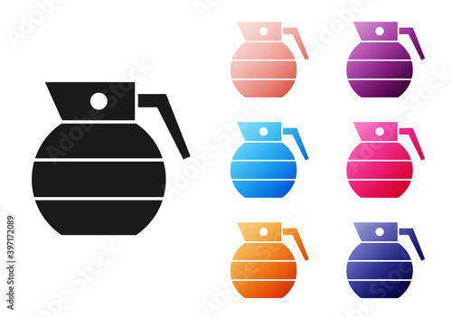 Black Hand grenade icon isolated on white background. Bomb explosion. Set icons colorful. Vector.