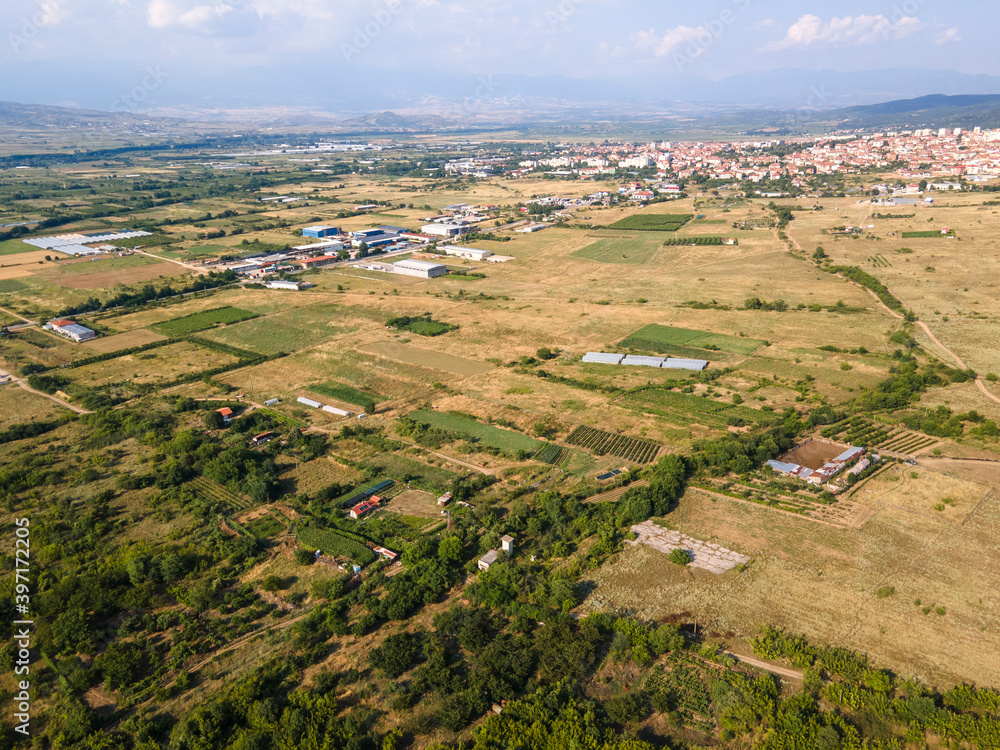 Aerial view of Petrich valley, Bulgaria