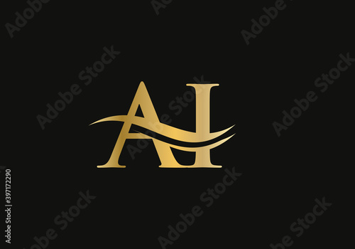 AI logo design. Creative and Minimalist Letter AI Logo Design with water wave concept.