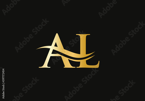 Minimal AL letters logo Modern Trendy with gold color. AL Logo design for business corporate sign