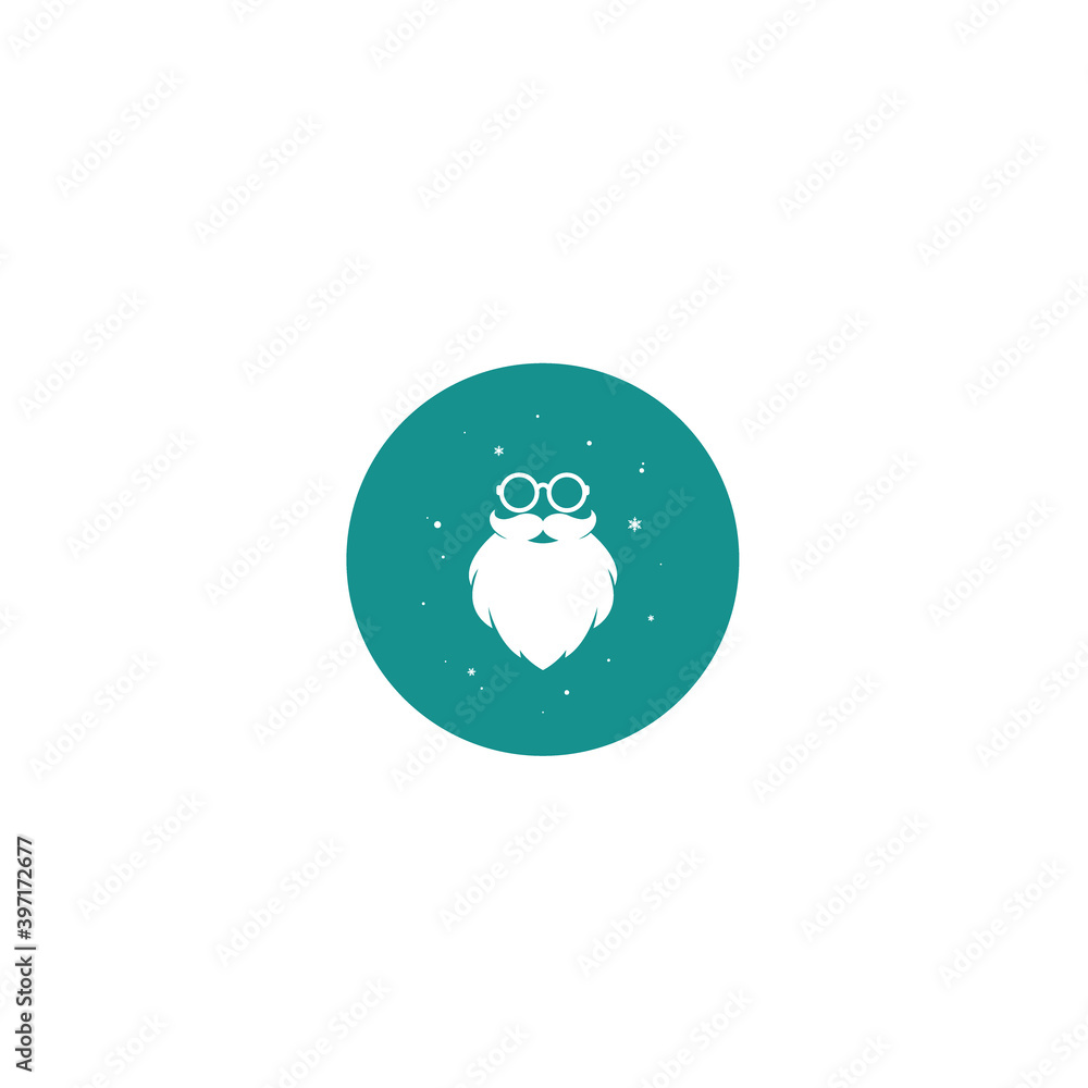 Santa claus face silhouette with beard and glasses in blue circle. Santa claus face silhouette with beard and glasses in blue circle.