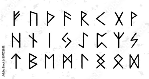 Set of ordered celtic or anglo saxon elder futhark runes alphabet. Nordic mysterious letters collection. Flat vector isolated illustration of germanic font or scandinavian lettering