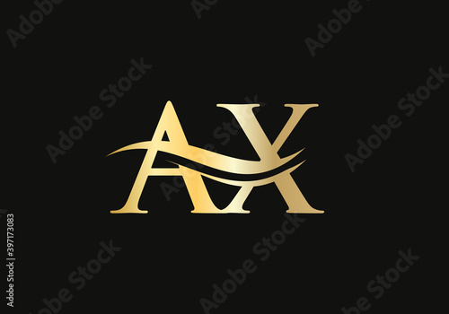Creative and Minimalist Letter AX Logo Design with water wave concept. AX letter logo design