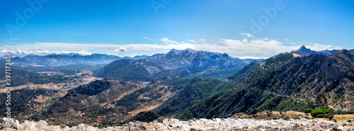 View from the summit of Cerro Coros at the mediterranean landscape in the natural park Sierra de Grazalema, Andalusia, Spain.