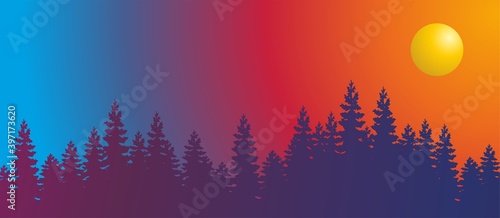 Abstract landscape with silhouette of forest. composition of surreal sunset sunrise colors and textures for subject of landscape painting, imagination, creativity and art © Виталий Салин