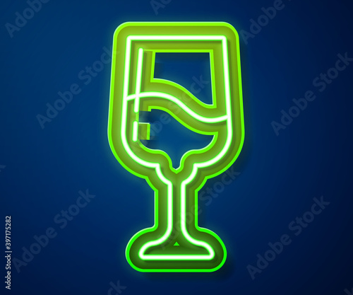 Glowing neon line Jewish goblet icon isolated on blue background. Jewish wine cup for kiddush. Kiddush cup for Shabbat. Vector.