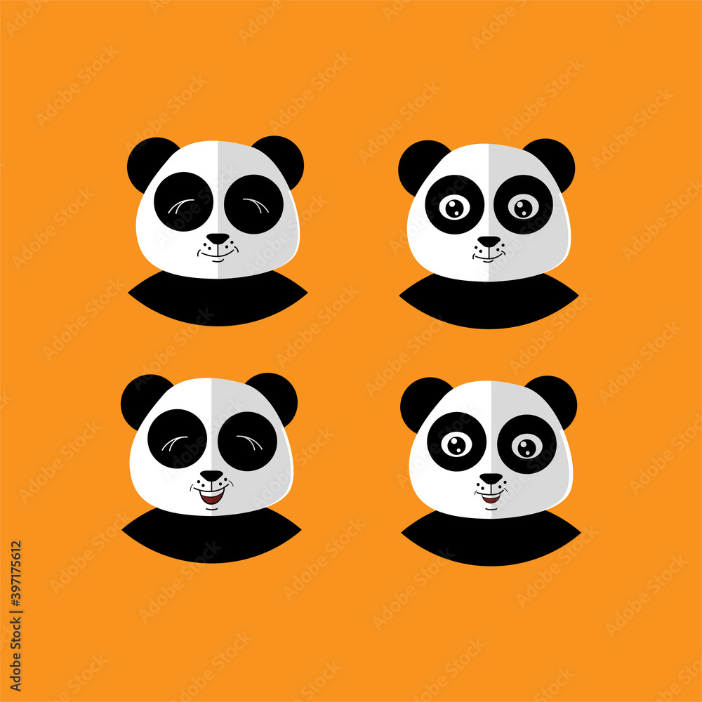 Set Animal Panda Icon Vector Flat Background Set Animal Panda Icon Vector Flat Background