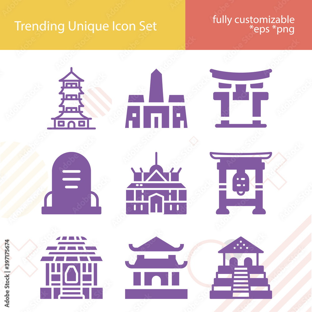 Simple set of shrine related filled icons.