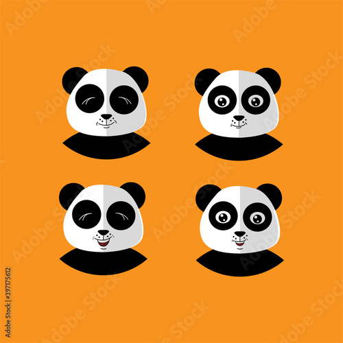 Set Animal Panda Icon Vector Flat Background