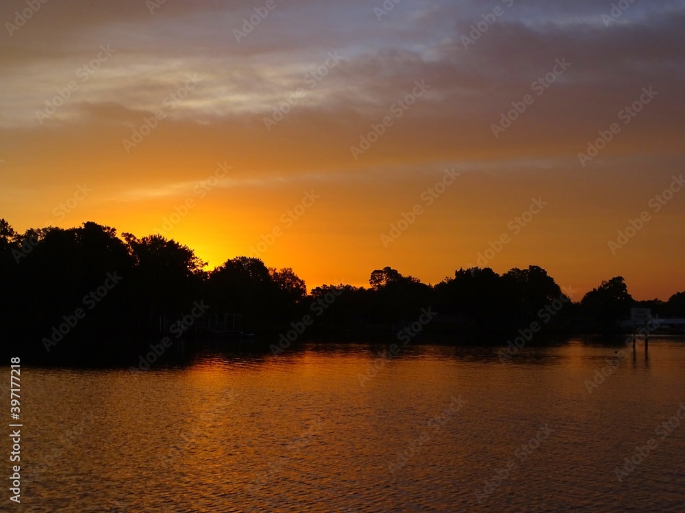 United States, Florida, Citrus County, sunset on the Crystal River