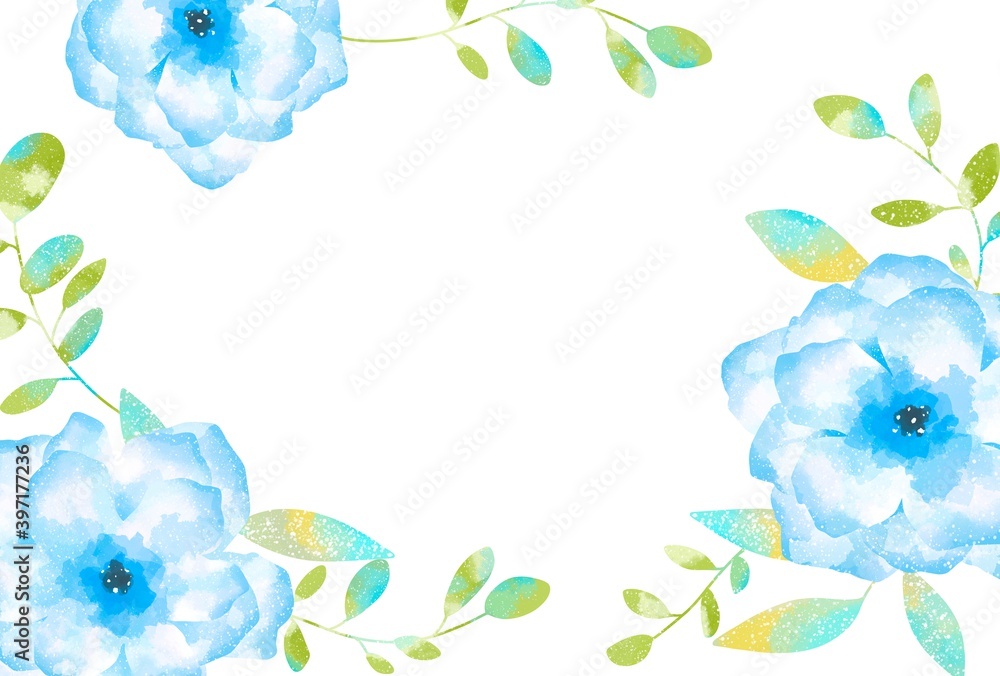 Fototapeta premium 優しいタッチのアネモネとユーカリのフレーム