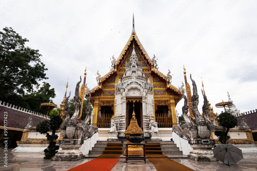 temple surrounded by the serpent of a temple in Thailand