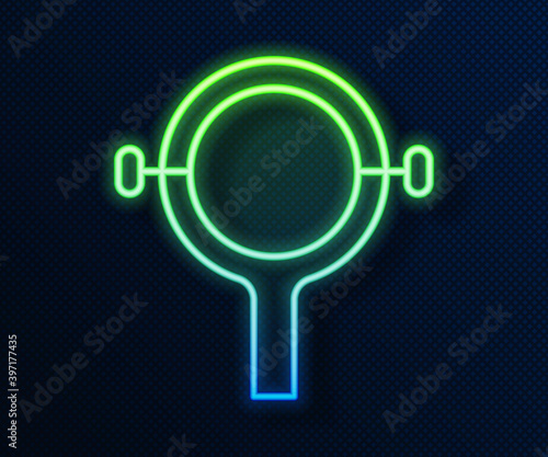 Glowing neon line Filter wrench icon isolated on blue background. The key for tightening the bulb filter trunk. Vector.