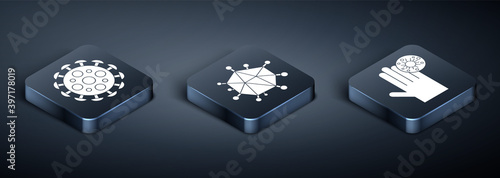 Set Isometric Virus, Hand with virus and Virus icon. Vector.