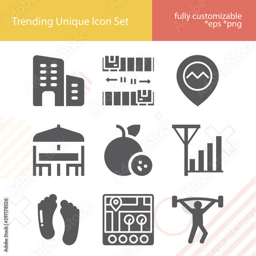Simple set of assemblage related filled icons.