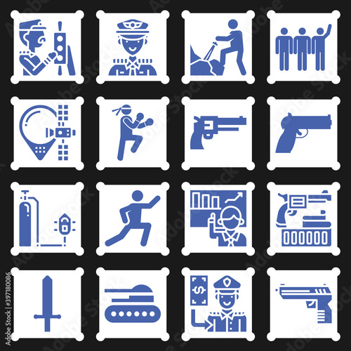 16 pack of military  filled web icons set