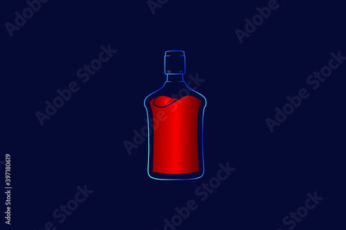 Wine alcohol bottle line art logo colorful design with dark background. Abstract vector illustration. 