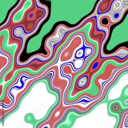 Green pink purple waves abstract pattern with circles
